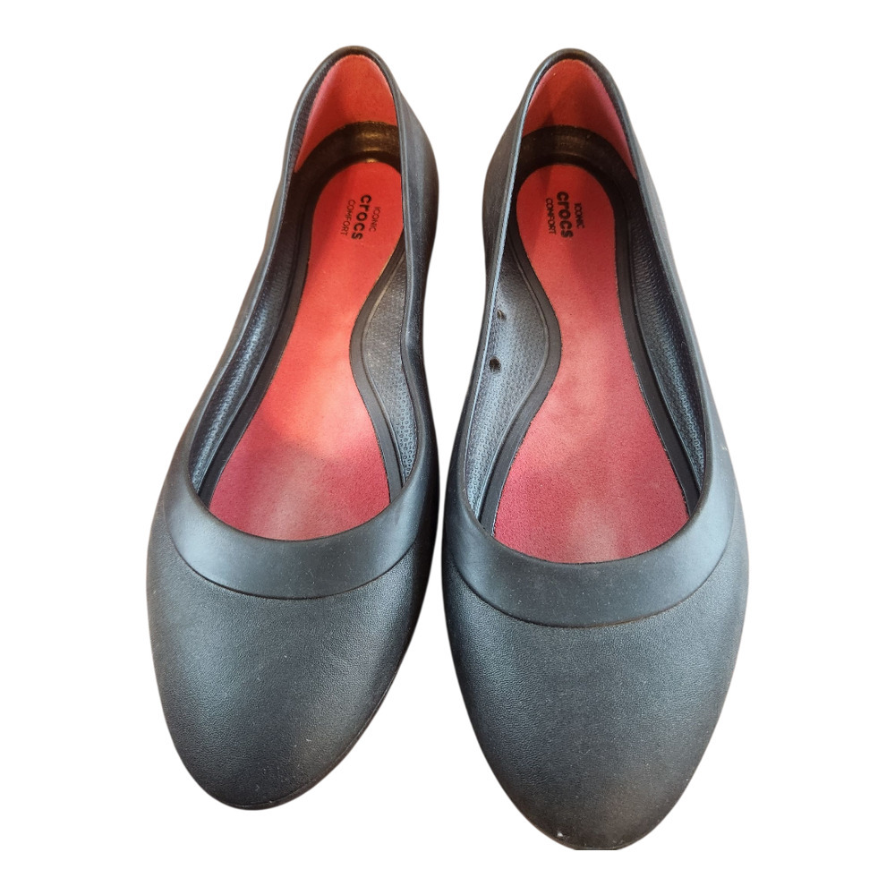 Crocs sz 9 womens ballet flats black red insole round toe comfort shoe
